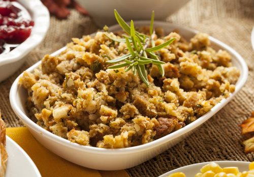 Homemade,Thanksgiving,Stuffing,Made,With,Bread,And,Herbs